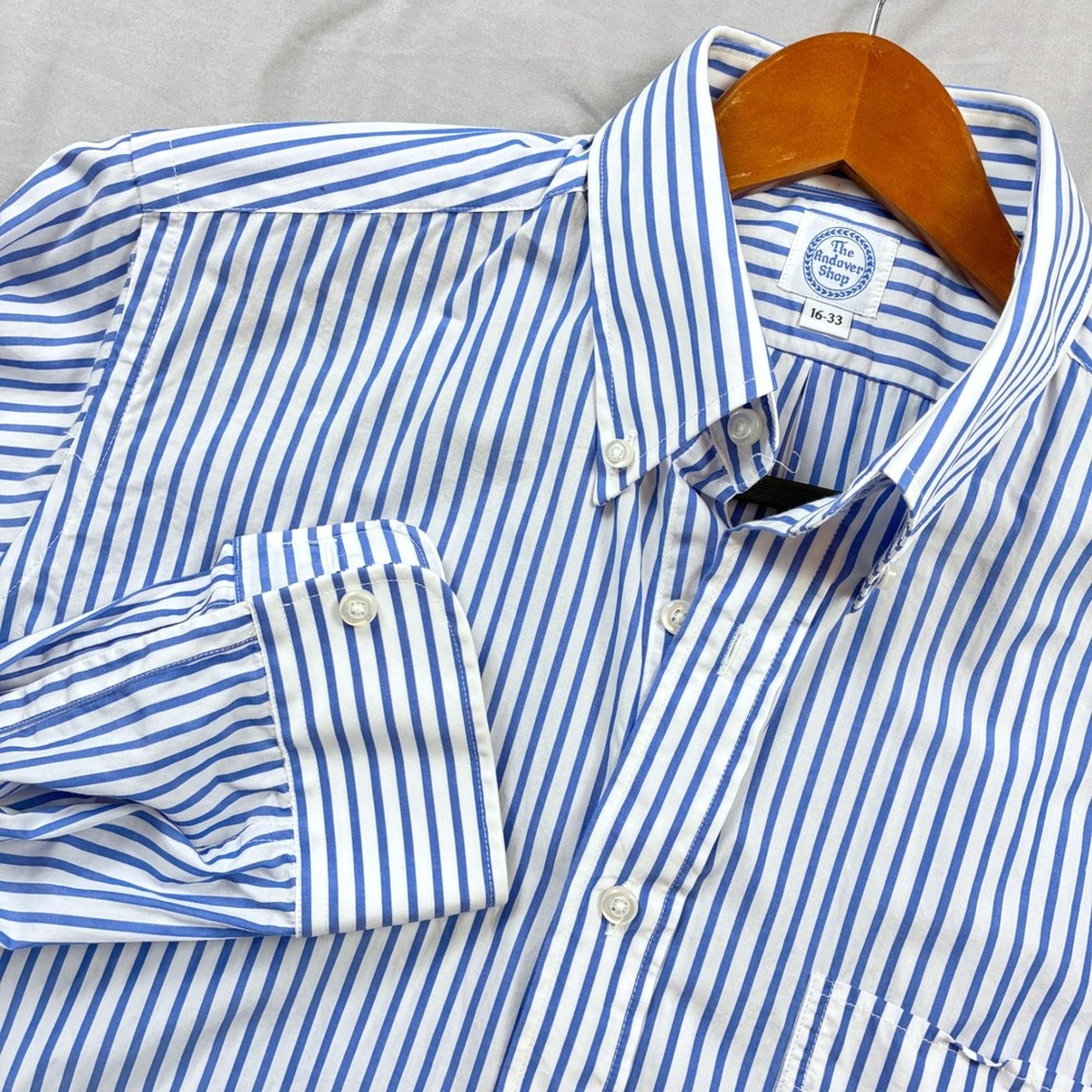 The Andover Shop Button Down Shirt 16 33 Blue White Bengal Stripe Classic Ivy